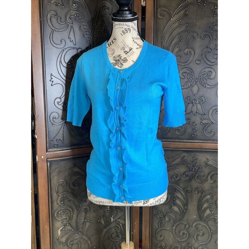 Seventh Ave‎ Blue Knit Button Front Blouse Top Women's Size S